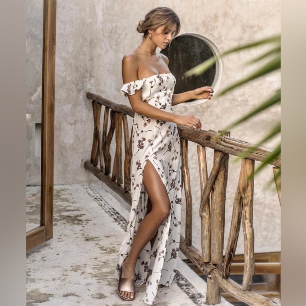 Flynn Skye Bardot White Floral maxi dress